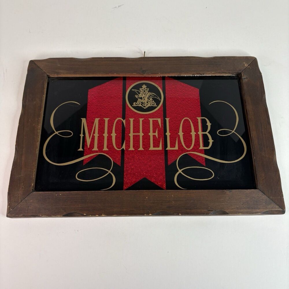 Vintage Michelob Mirror Beer Sign Wood Framed, 19x13, Man Cave, Black/Red